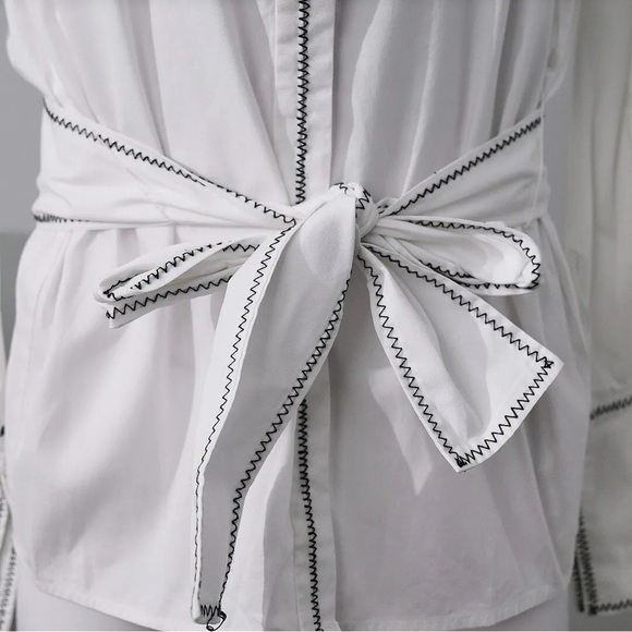 C/MEO NWT Long Sleeve Belted Button Up White Contemporary Business Blouse Top - Picture 5 of 9